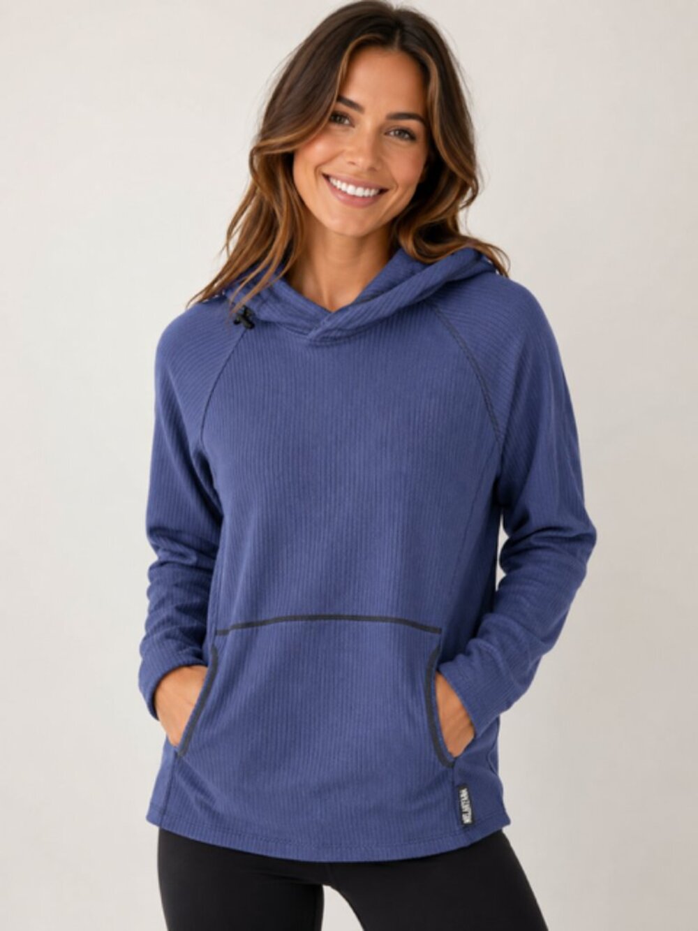 Melanzana Women’s Large Blue Micro Grid Hoodie Fleece Leadville Colorado